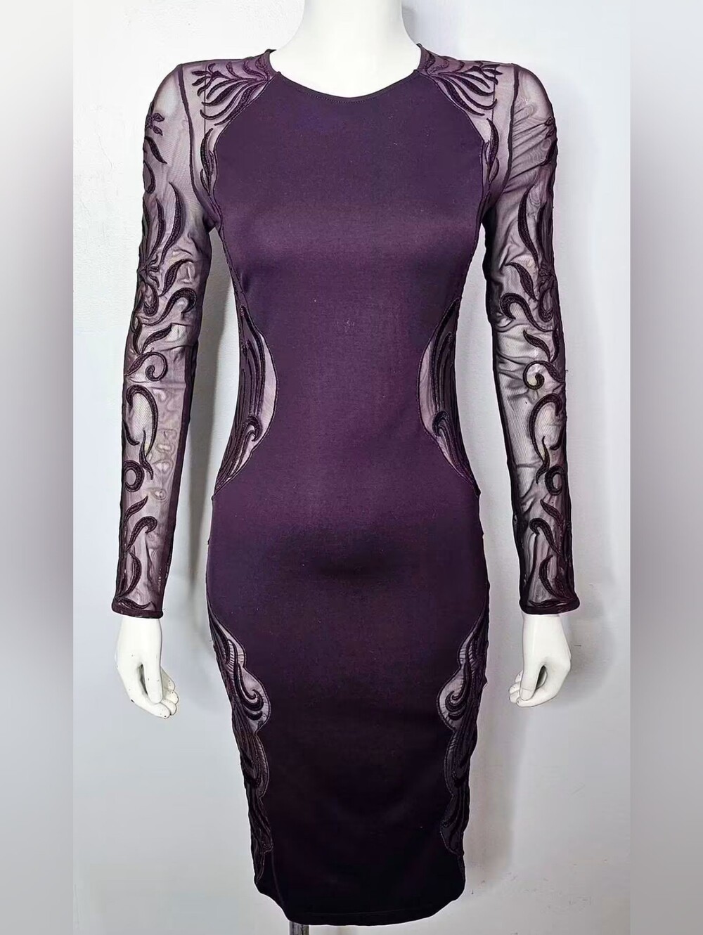 Sexy MARCIANO Purple Sheer Panels Bodycon Dress